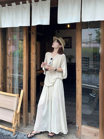 【韓國】白霧森林寬鬆蝙蝠袖針織上衣長裙套裝-82901