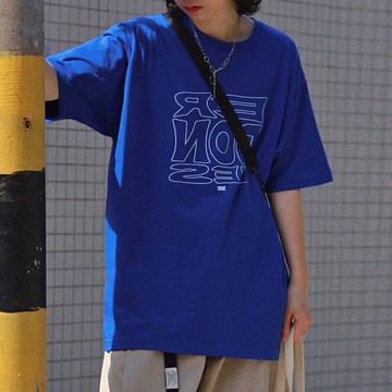 美式復古克萊因藍短袖t恤女夏季韓版寬松ins潮設計感小眾半袖上衣