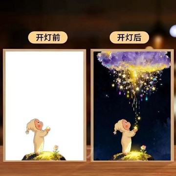 桃園出貨✨星星人泡泡瑪特燈光畫相框卡通小夜燈臥室玄關燈箱擺件氛圍燈畫