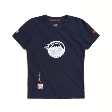 江戶勝 日系 女裝 富士山家紋短袖T恤(丈青色) #上衣#短袖