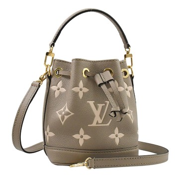 Louis Vuitton LV M46291 NANO NOÉ 撞色壓花迷你水桶包.灰/米