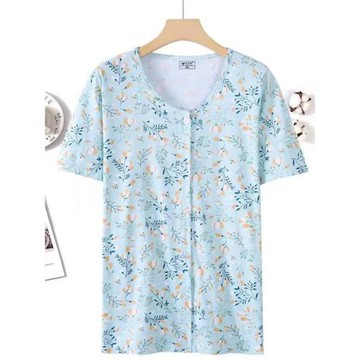 中老年純棉背心睡衣女夏季薄款短袖老太太開衫媽媽老人汗衫家居服