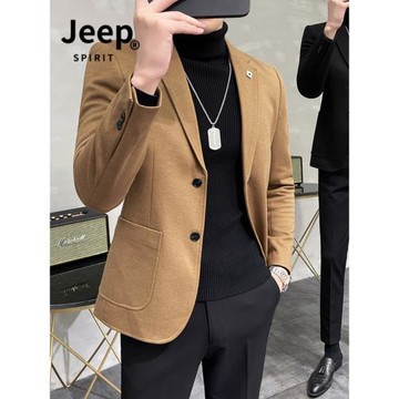 Jeep吉普毛呢休閑西裝外套男秋冬款修身高端商務西服冬季男士單西