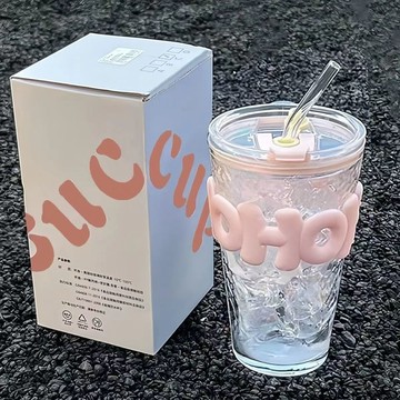 超可愛水杯✨ 水杯 辦公水杯 網紅爆款韓系ins風高顏值錘紋創意碎冰玻璃杯家用果汁咖啡杯