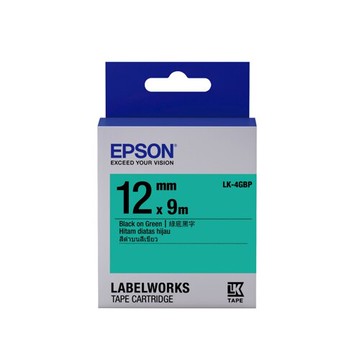 EPSON 粉彩系列 12mmx9M 綠底黑字標籤帶 / 盒 LK-4GBP｜領券最高折$220
