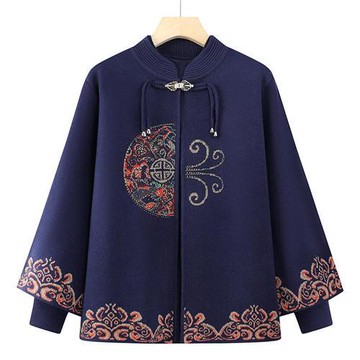 【米蘭精品】現貨+預購 高級針織衫上衣秋冬毛衣開衫寬鬆大碼休閒女裝媽媽裝-中國風兩件套女外套3色74mo50