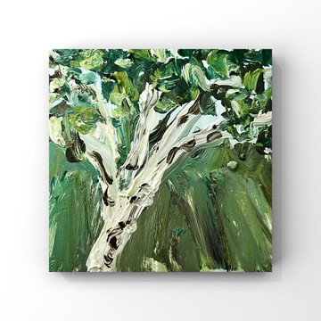 樺樹藝術印象派樺樹小油畫抽象綠色自然