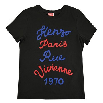 KENZO 2TS068 品牌燙印草寫標誌撞色棉質短T恤.黑