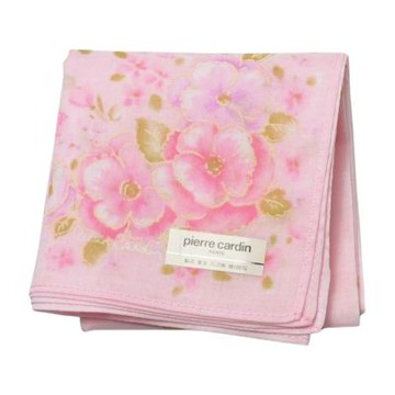 pierre cardin 日本製粉紅繽紛花卉圖騰字母LOGO小方巾(38CM)
