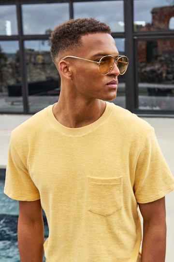 北歐極簡 - Terry T shirt 有機棉毛巾布圓領T 男 (撒哈拉黃)