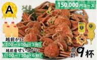 Ａ　越前がに(越前産ズワイガニ・オス)300～400ｇ×３杯   越前産せいこがに(越前産ズワイガニ・メス)100～130ｇ×６杯　合計９個 [L-096012_01]