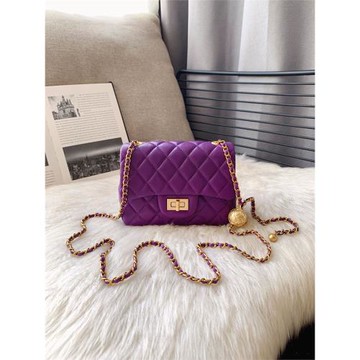 小香小金球包方胖子包女小香風女包羊皮紫色包包小香風菱格鏈條包