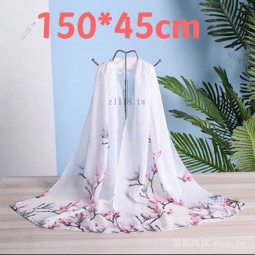 🎇可開發票✨春夏季時尚雪紡絲巾女輕薄長款印花紗巾鞦鼕百搭保暖圍巾圍脖裝飾#免運