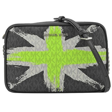 MICHAEL KORS LONDON 滿版塗鴉鍊條斜背方包.黑白