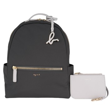 agnes b. 金屬agnes b. 附零錢包尼龍後背包(深鐵灰)小款