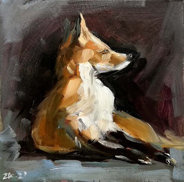 狐狸畫。油畫，森林動物藝術。林地藝術。動物帆布藝術。