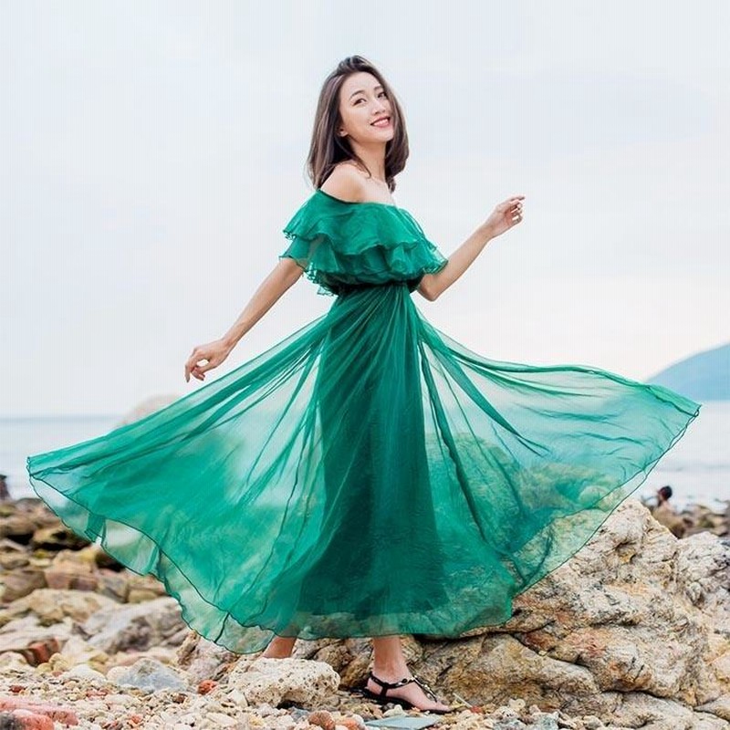 オフショルダー 花柄 フリルワンピース 旅行 ビーチ 韓国 オフショルダー ワンピース 選べるワンピース丈 韓国 ボヘミア風
