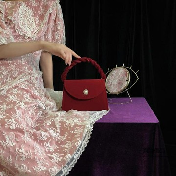 手提包 復古毛絨婚禮包包女絨面婚包百搭