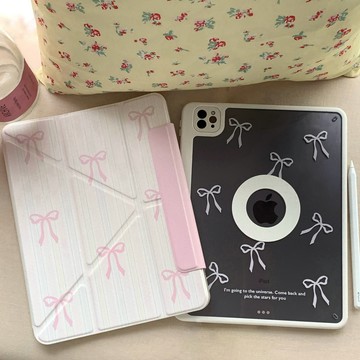 简约ins粉色蝴蝶结 磁吸分离 iPad 保護殼 帶筆槽 Air 6 5 10 9 8 7 Pro 11 13吋2025