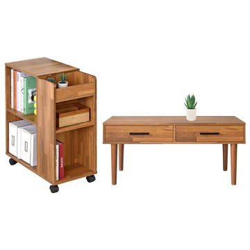 《HOPMA》日系質感茶几桌邊櫃組合 台灣製造-拼版柚木