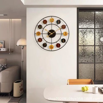 美式復古數字鐘表鐵藝圓形創意掛鐘家居客廳酒吧美發店裝飾壁鐘