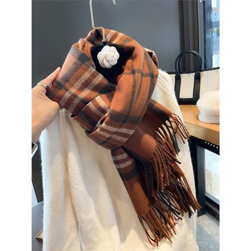 高級感格子圍巾女冬季多用雙面仿羊絨百搭保暖長款兩用圍脖大披肩