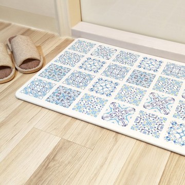 【MBM】迷戀幻境花磚L號 超厚切水洗式珪藻土地墊