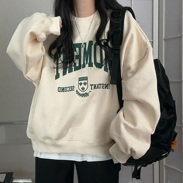 Vuja de 純棉圓領衛衣 大學t 薄衛衣 oversize 大學t 長袖 秋冬上衣 英文印花 潮流衣服 刷毛 衣服女