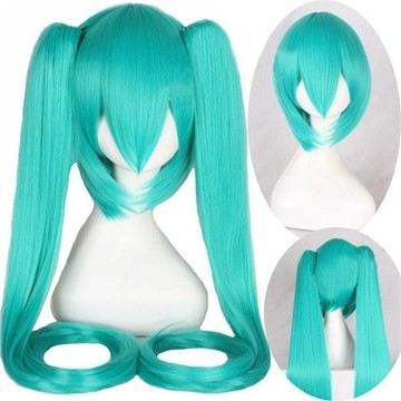 二次元 假髮 超長款蔥綠色甜美自然雙馬尾初音未來動漫漫展穿搭純欲髮套 角色扮演 道具 仿真頭皮頂