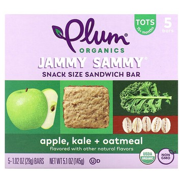 Plum Organics, Jammy Sammy，零食大小三明治棒，15 個月以上，蘋果、羽衣甘藍 + 燕麥片，5 根，每根 1.02 盎司（29 克）
