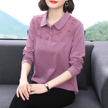 【巴黎精品】現貨+預購 高級長袖POLO衫寬鬆上衣針織衫簡約大碼休閒大尺碼女裝百搭媽媽裝-立體花3色a1lq29
