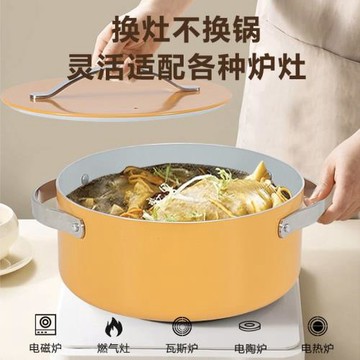 跨境高顏值爐灶通用陶瓷湯鍋加厚雙耳不粘鍋家用煲湯燉煮輔食E18