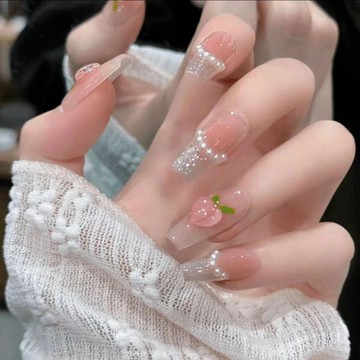 ➕加一純手工💅【白桃】珍珠腮紅法式ins純手工穿戴甲美甲成品甜系顯白冬季爆