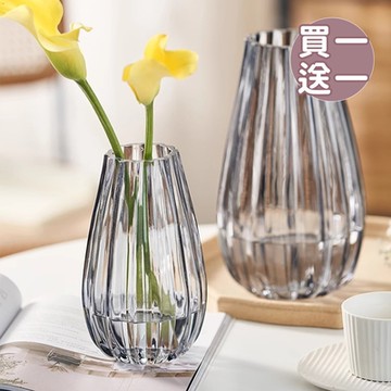 好拾選物 北歐輕奢款豎紋大肚款玻璃花瓶(買1送1)
