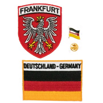 裝飾補丁立體繡貼 三件組 法蘭克福地標刺繡+德國國旗刺繡+徽章 布藝 布裝飾布貼 補丁 服飾布章
