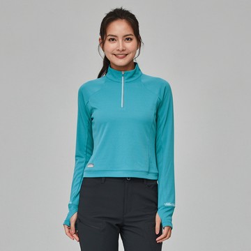 ADISI 女SUNCOOL抑菌半門襟短版長袖排汗衣AL2311033 (S-XL) 亞德里亞海藍