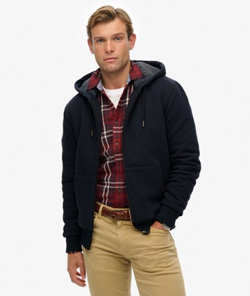 Superdry Men's Borg Lined Zip Hoodie Navy Size: S