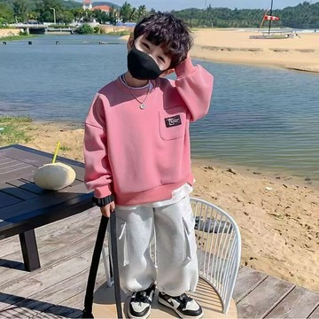Healthy baby 男童衛衣春秋新款兒童長袖T恤假兩件衣服帥氣韓系潮牌上衣 男童卫衣 男童长袖 男童上衣