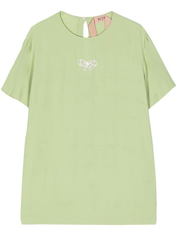 Nº21 - bow-detail T-shirt - women - Silk/Acetate - 42 - Green