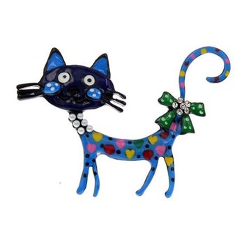 ANGEL 彩色珐琅貓咪閃亮鋯石胸針別針2用(2色可選)