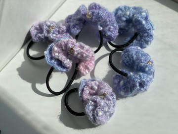 手工編織 繽紛木耳髮圈-紫陽花慕斯