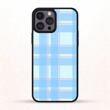 復古藍色格子圖案 5 吋 iPhone 手機殼 三星手機殼