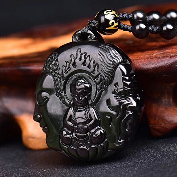 開光 天然黑曜石一念之間吊墜 黑曜石一念成佛吊墜 一念成魔吊墜