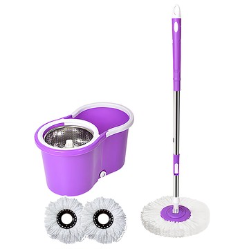 HOUDER 不鏽鋼旋轉拖把 + 桶子 + 2塊拖布 紫色  拖把90~120cm/桶子46 x 25 x 21.5cm  1組