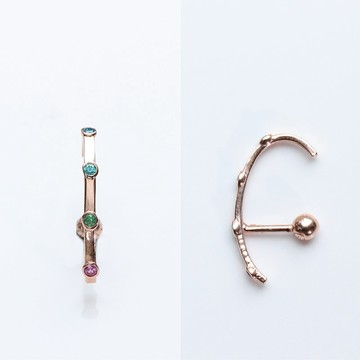 14K 彩色鑽C型鎖珠耳環(單個)耳骨 耳窩 不退色