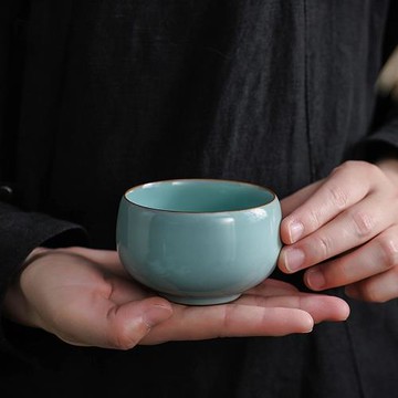 汝窯茶杯茶具單杯品茗杯陶瓷套裝天青色汝瓷開片茶碗家用杯主人杯