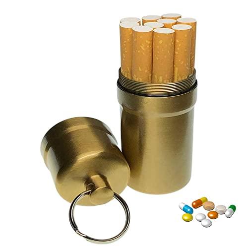たばこケースポータブルたばこケースは10本のたばこを収納できますポータブル灰皿防水キーホルダー合金屋外の湿気と圧力に強いミニ軽量 (gold)