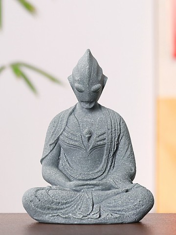 優樂悅~仿真石雕奧特曼魚缸擺件桌面綠植盆栽造景庭院花園裝飾佛像工藝品