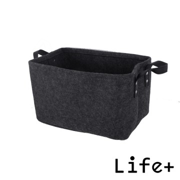 Life+ 自然風素面毛氈收納籃/置物籃 (黑色-M)