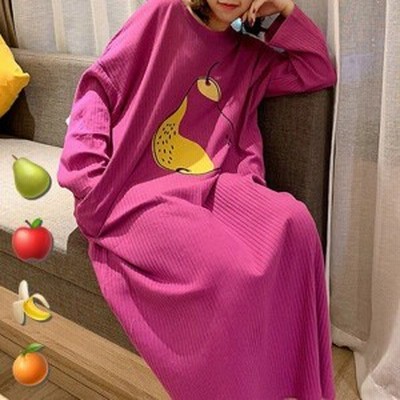 ヴィジョン ストリートウェア ネグリジェ ロングワンピース レディース 春夏秋 綿 長袖パジャマ 果物柄 大人 ルームウェア 部屋着 寝巻き 4色 通販 Lineポイント最大get Lineショッピング